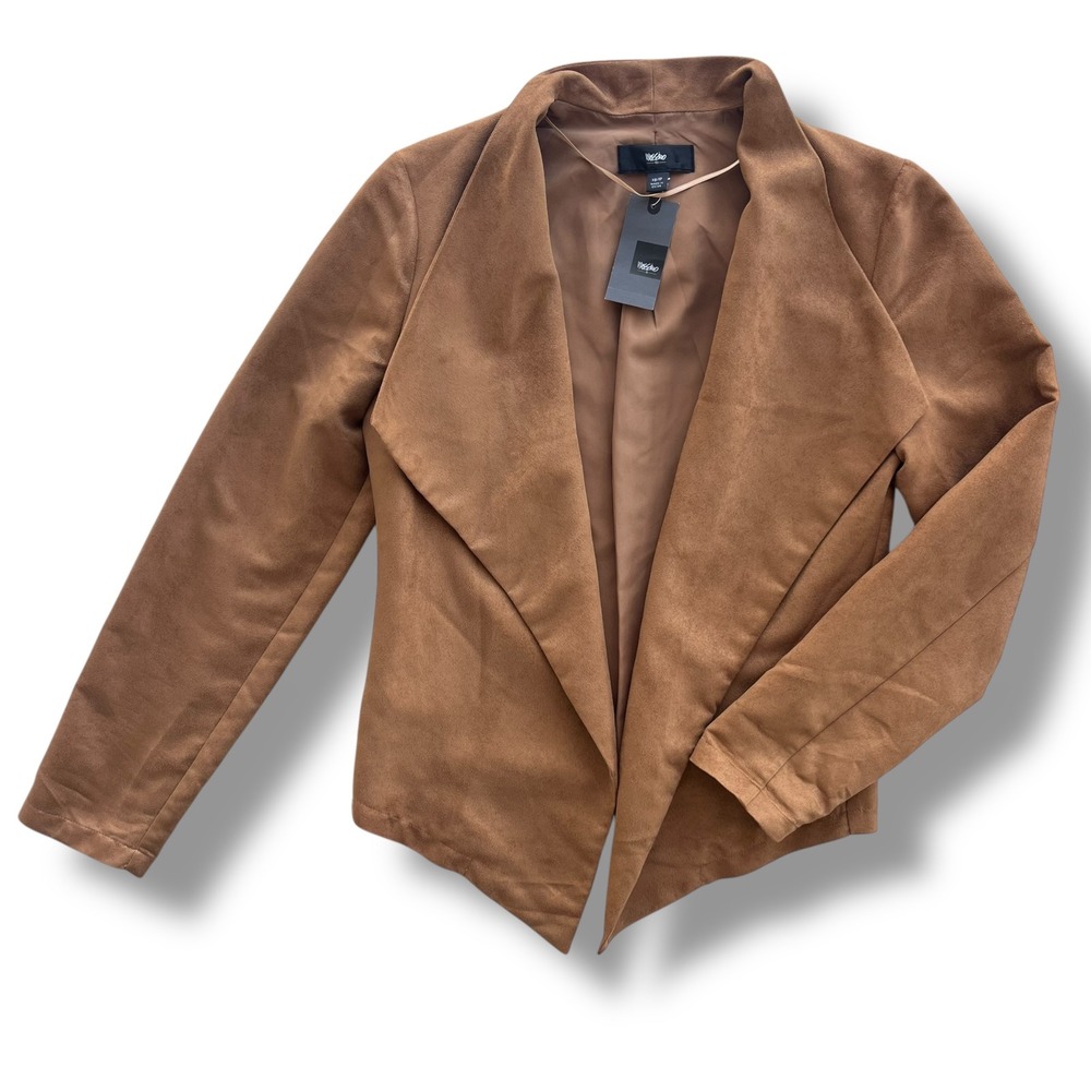Mossimo Womens XS Tan Camel Faux Suede Open Front Draped Waterfall Blazer Jacket